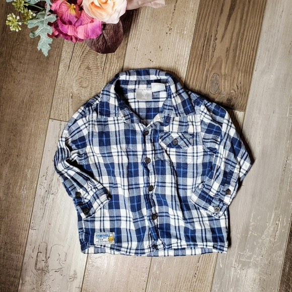 Koala Kids Blue White 100% Cotton Plaid Button Down Shirt Baby Toddler Boy 18m - Picture 1 of 10